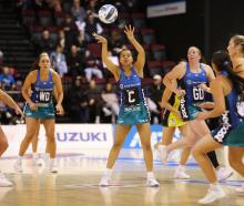 Steel centre Serina Daunakamakama looks for her attackers from the centre pass during their game...
