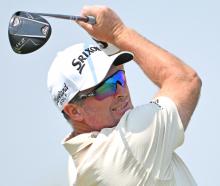 Ryan Fox hits his tee shot at the ninth hole during the third round of the RBC Canadian Open golf...