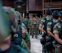 Cambodia's Prime Minister Hun Manet speaks during a visit to a military base, following a clash...