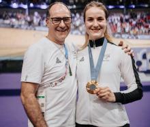 Ellesse Andrews and her father Jon in Paris after her Olympic gold last year. Photo: Supplied  