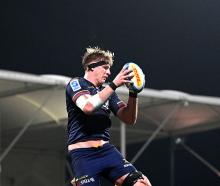 Highlanders lock Fabian Holland makes a clean lineout take against the Crusaders in Christchurch...