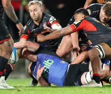 Josh Beehre of the Blues scores a try late in the game to beat the Chiefs at FMG Stadium in...