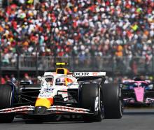 New Zealander Liam Lawson of Racing Bulls leads Frenchman Pierre Gasly of Renault on track this...