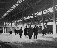 The vice-regal party inspects the under-construction New Zealand and South Seas exhibition...