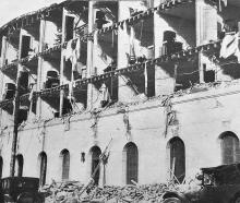 The Hotel Californian, Santa Barbara, with its entire side wall missing following an earthquake. ...