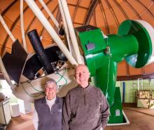 Pam Kilmartin and Alan Gilmore pictured with Mt John's 1-metre telescope in 2019. Photo: Supplied...