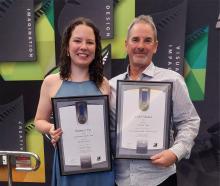Creation Signs signwriter Brianna Hart and manager Riki Shuttleworth hold their awards at the New...