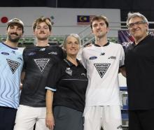 Black Sticks and Otago players Patrick Ward (second left) and Finn Ward (second right) celebrate...
