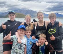 Family friends (back from left) Ollie McCone, 12, Georgia Chilton, 16, Annie Chilton and Harry...