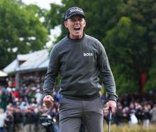 Daniel Hillier lets out a roar after winning the New Zealand Open at Millbrook yesterday. PHOTO:...