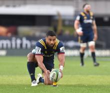 Lima Sopoaga lines up another kick for the Highlanders in one of his final games in 2018. PHOTO:...