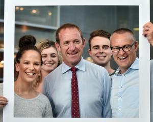 University of Otago students (from left) Sara Elgoran (19), Amber Midgley (19), Labour leader...