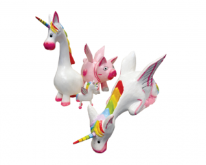Unicorn and When Pigs Fly statues - prices vary from Yaks and Yetis