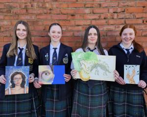 Gore High School pupils (from left) Sophie Cupit (Year 13 Art), Keira Dawson (Year 12 Painting),...