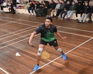 Aaryan Alexander, of Dunedin, places a return shot during the men’s singles semifinals. PHOTOS:...