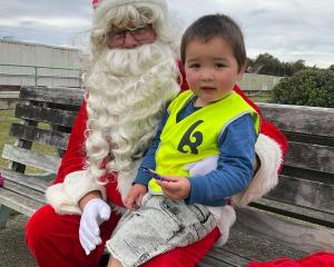 Pleased to meet you ... Lincoln Evans, 2, meets Santa for the very first time outside the St...