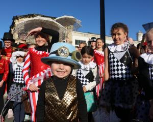 Set to lead the Steampunk Festival Street Parade were (front) Nick Anderson, 4, and (behind) the...