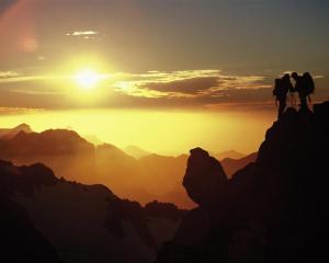 Climbers at  Kaipo Wall, New Zealand's largest rock face,  in the Darran Mountains, Fiordland,...