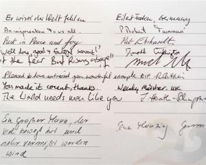 A page from Nelson Mandela's condolence book at St Paul's Cathedral yesterday.  Photo by Gerard O...