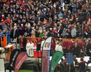 A section of  the crowd at a Mass at Forsyth Barr Stadium yesterday, marking Kavanagh College's...