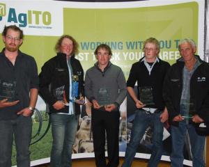 AgITO award winners Thomas Humphries (New to Farming), Shane Bichan (Outstanding Junior Trainee,...