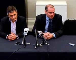 AgResearch acting chief executive Andrew McSweeney (right) and Dunedin Mayor Dave Cull respond to...