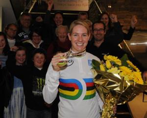 Alison Shanks is welcomed by family and friends after she arrived at Dunedin International...
