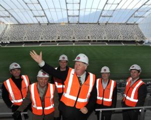 Allied Press managing director Julian Smith tests the acoustics in Dunedin's Forsyth Barr Stadium...