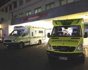 Ambulances outside Dunedin Hospital's emergency department.