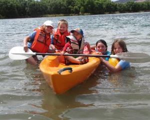 April Bonney (8, left), of Balclutha, Thomas Preston (6), of Christchurch, Oliver Preston (4), of...