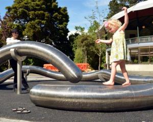 Artist Julia Morison watches Imogen Bailey (3), of Dunedin, playing on the flexible worm after...