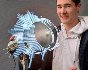 Bayfield High School pupil Shaun Tocher with his Clepsydra volumetric visualiser display which...