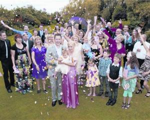 Becky and Steve Weir with their guests at their Invercargill wedding earlier this year. Photo by...