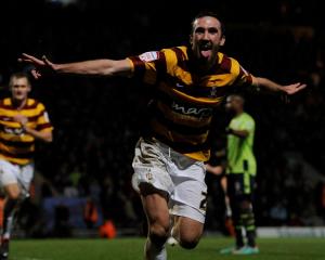 Bradford City's Rory McArdle celebrates after scoring against Aston Villa during their English...