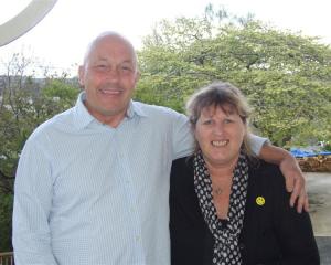 Clutha Mayor Bryan Cadogan celebrates his re-election at home with wife Allyson on Saturday....