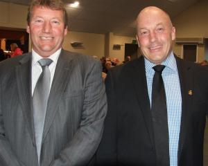 Clutha mayoral candidates Hamish Anderson (left) and Bryan Cadogan  at the Otago Daily Times  and...