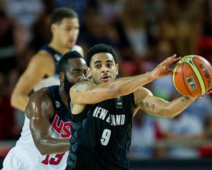 Corey Webster in action for New Zealand against USA earlier in the tournament. Photo by Getty