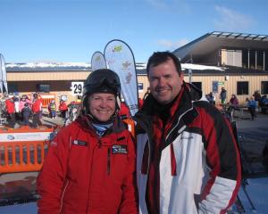 Coronet Peak Ski instructor Michele Fuller (left) with one of her students, Christopher Kingsley...