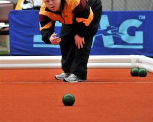 Dan Joyce attacks the jack in the bocce competition at the Edgar Centre. Photo by Gregor Richardson.