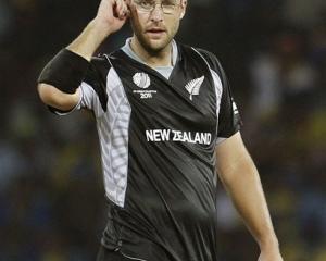 Daniel Vettori considers his options during the Cricket World Cup semifinal match between New...