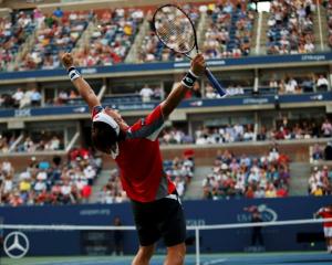 David Ferrer of Spain celebrates after defeating Janko Tipsarevic of Serbia in their men's...