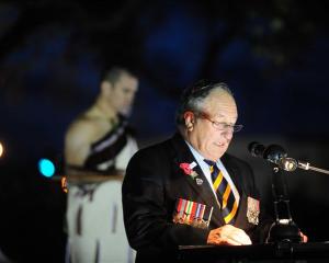 Dunedin RSA president Alan Goding speaks at the dawn service. Photo by Craig Baxter