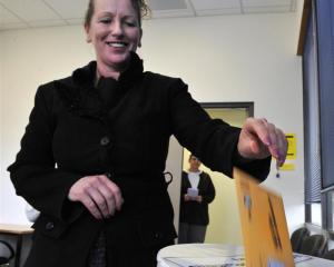 Dunedin's Janeen Pringle casts her vote at the Civic Centre yesterday. Photo by Gerard O'Brien.
