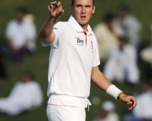 England's Stuart Broad prepares to catch the ball during their second test against Pakistan at...