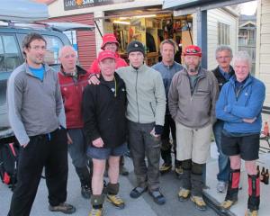 Estonian tramper Andre Lipand (26, centre) with the LandSAR Wanaka volunteers who rescued him...