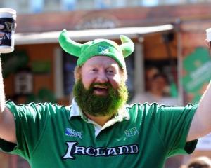 Former Cork, Ireland, resident Joe Potter, of Dunedin, celebrates St Patrick's Day in the Octagon...