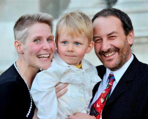 Helen, Connor (2) and Ian Martin, from Cornwall, celebrate becoming New Zealand citizens in...