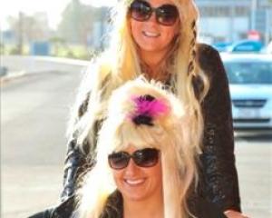 Kim Torrance, of Dunedin, and Monique Dimond, of Invercargill, at Dunedin airport yesterday...