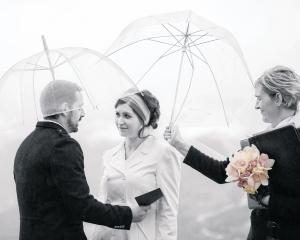 Kirsty and Mark Sernia at their wedding ceremony in Queenstown. ASPIRING PHOTOGRAPHY.