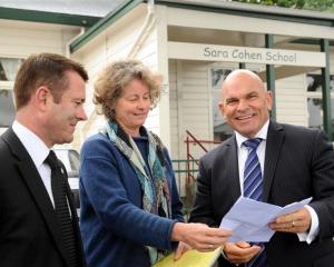 Meeting to discuss issues at Sara Cohen School in Dunedin yesterday are (from left) National list...